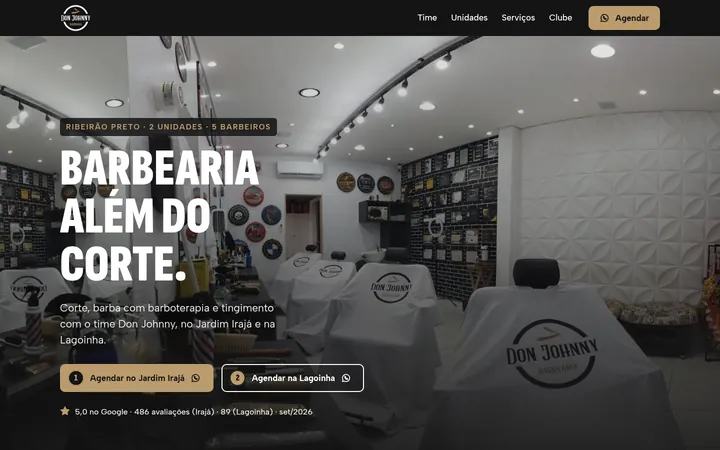 Print do modelo de site da Barbearia Don Johnny, Ribeirão Preto