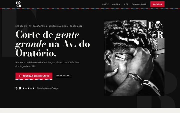 Print do modelo de site da FR Barbearia, São Paulo