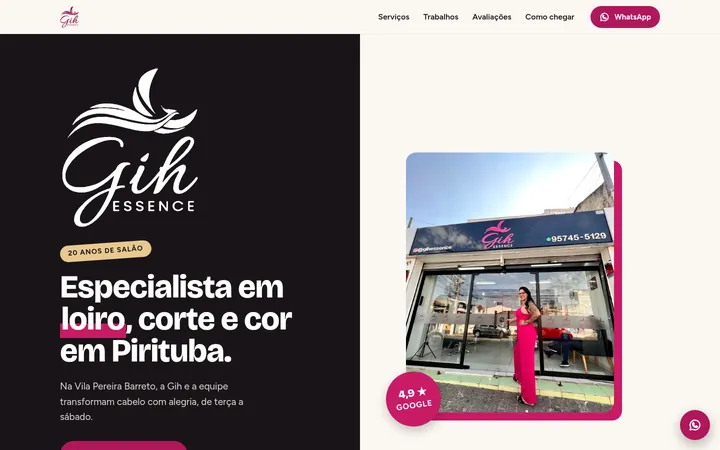 Print do modelo de site da Gih Essence Cabeleireiros, São Paulo