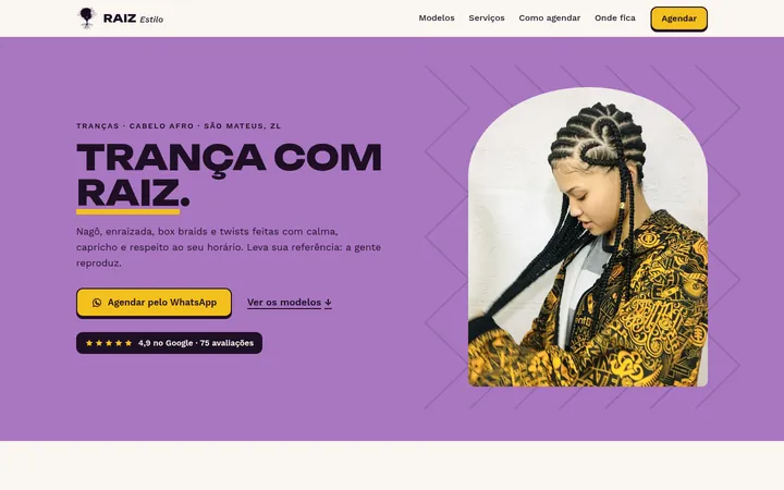 Print do modelo de site da Raiz Estilo, São Paulo