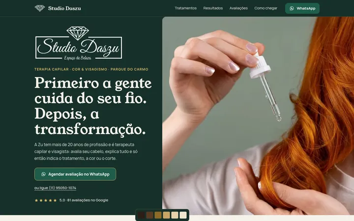 Print do modelo de site da Studio Daszu, São Paulo