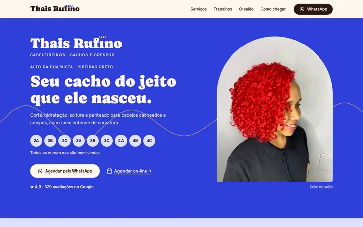 Print do modelo de site da Thais Rufino Cabeleireiros, Ribeirão Preto